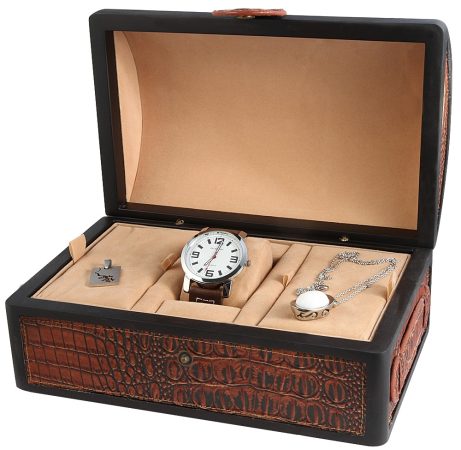 Kiváló minőségű óra és ékszer doboz krokodil hatású műbőr